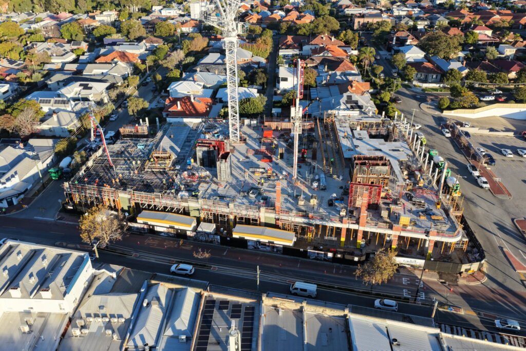 Aerial view of Alma Square, North Perth under construction.